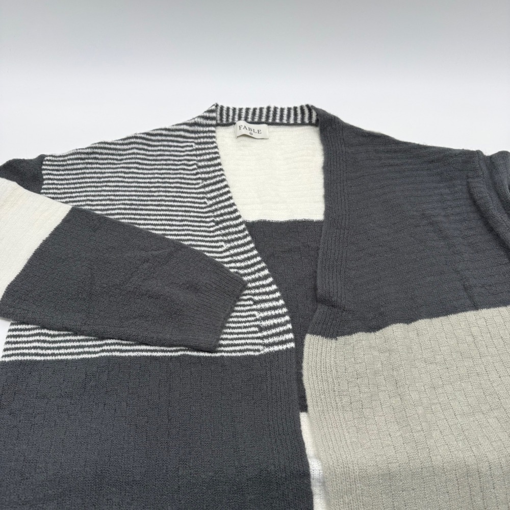 Fable Red Dress Colorblock Striped Open Front Cardigan Sweater Grey C10091 SM